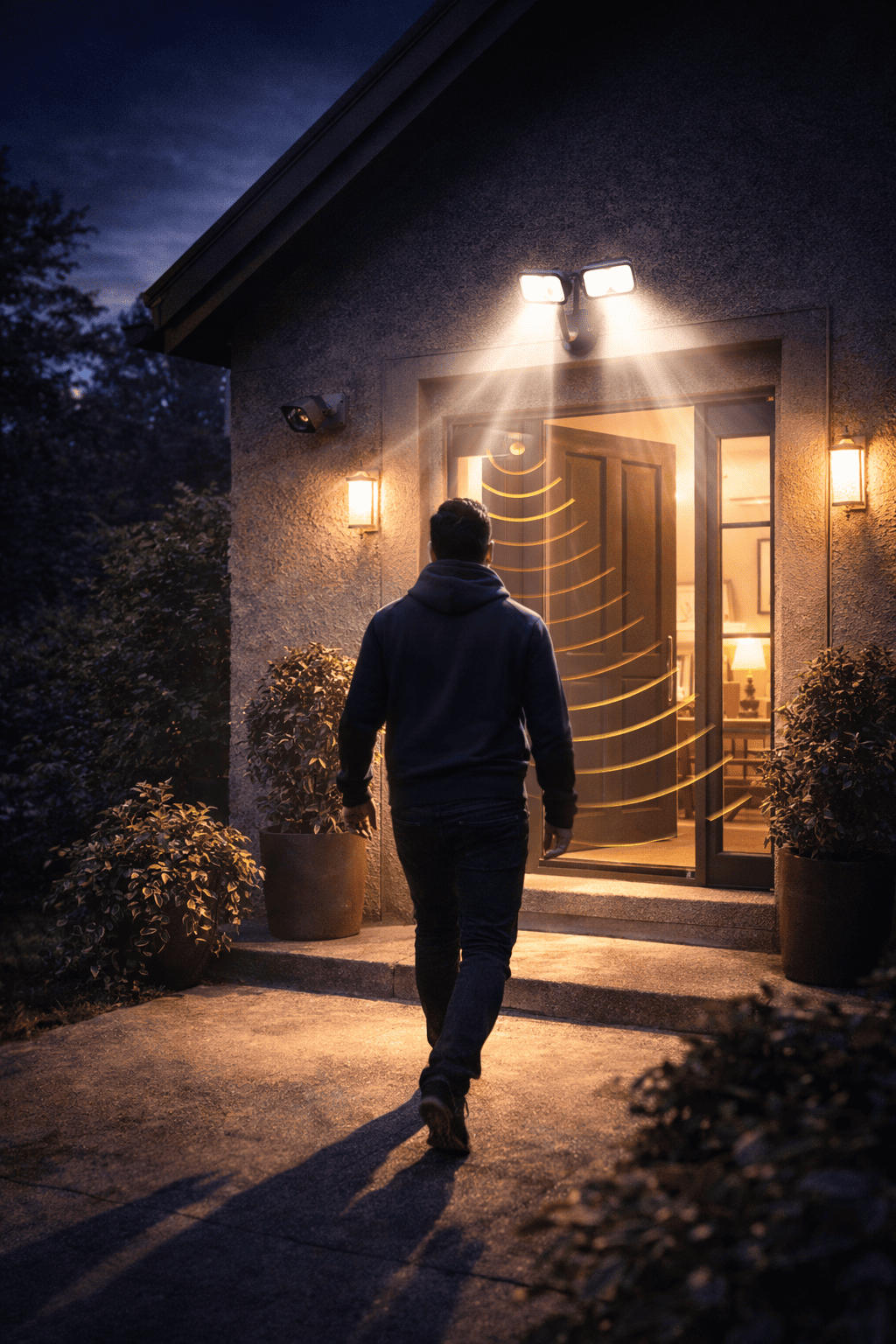 Iluminação externa com sensor de movimento em residência